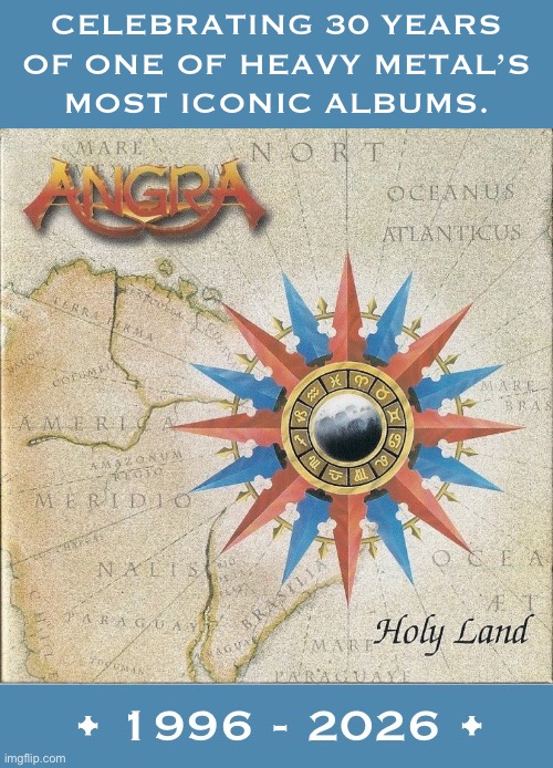Their Brazilian band’s 2nd album and a power metal classic | Celebrating 30 years 
Of one of heavy metal’s 
Most iconic albums. | image tagged in heavy metal,angra,holy land,30 years,iconic,power metal | made w/ Imgflip meme maker