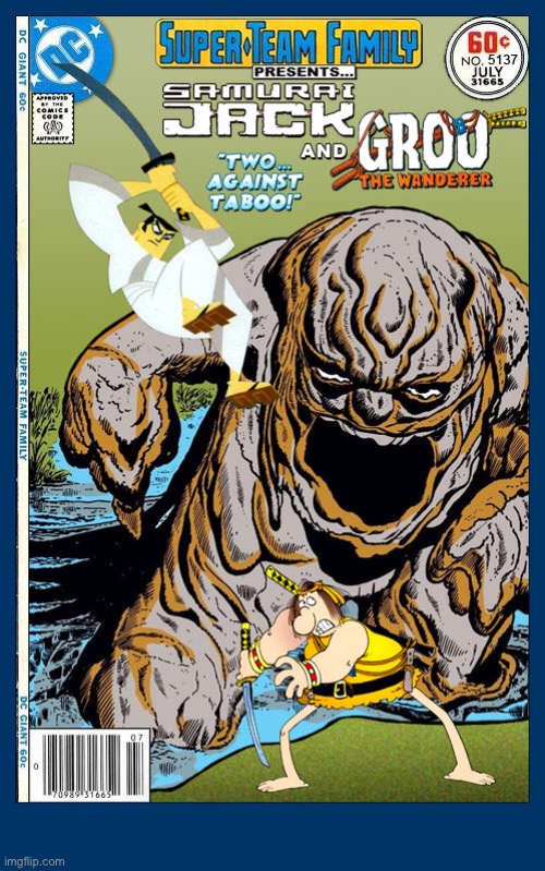 When Jack met Groo! | image tagged in comics,groo the wanderer,samurai jack,crossover,super team family,swords | made w/ Imgflip meme maker