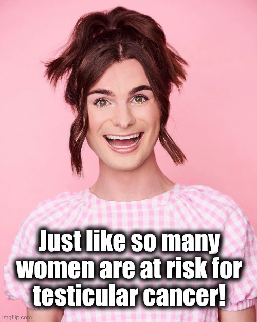 Just like so many women are at risk for
testicular cancer! | image tagged in dylan mulvaney | made w/ Imgflip meme maker