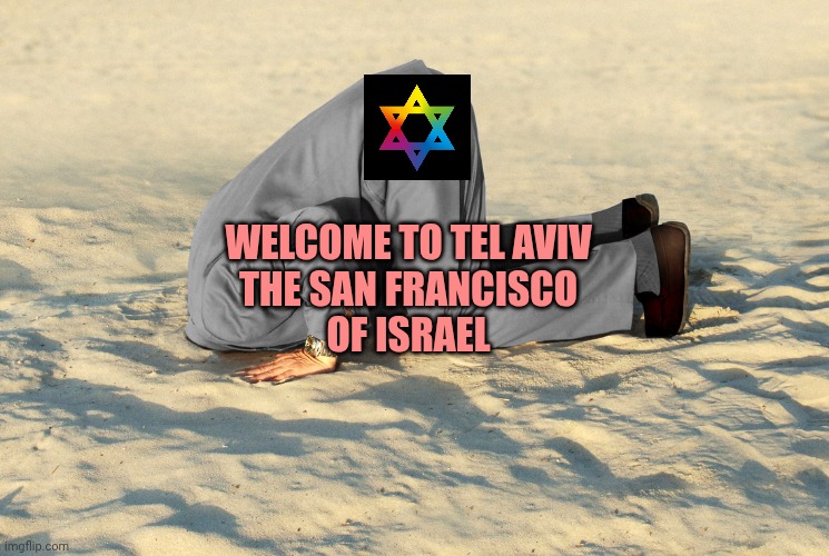 head in sand | Welcome to Tel Aviv
the san francisco
of israel | image tagged in head in sand | made w/ Imgflip meme maker