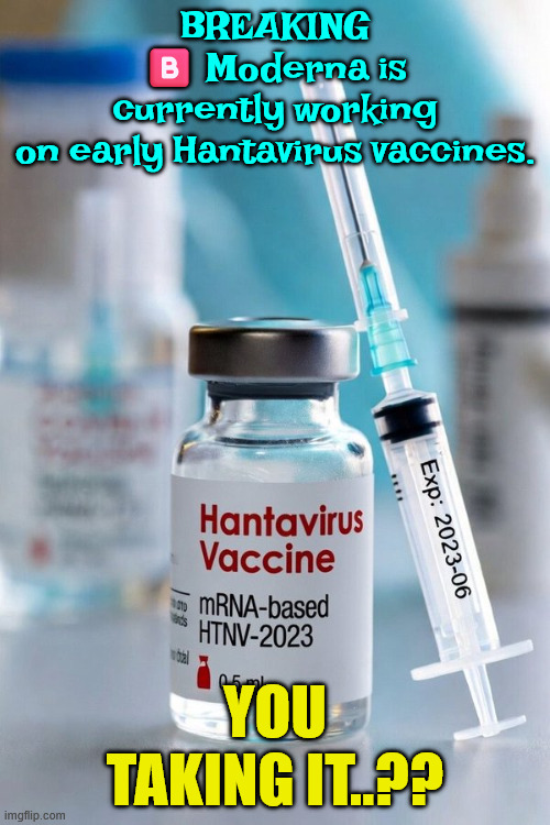 You taking it..?? | BREAKING 🅱️ Moderna is currently working on early Hantavirus vaccines. You taking it..?? | image tagged in new vaccine | made w/ Imgflip meme maker