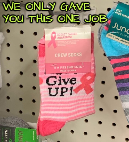 Bad spot to hook the tag on | We only gave you this one job | image tagged in you had one job,cancer,give up,bad advice,duhhh dumbass,bad idea | made w/ Imgflip meme maker