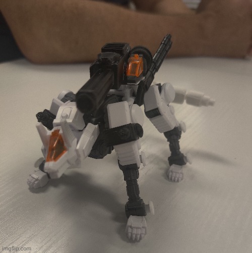 Custom command wolf from zoids. Got it because it was on discount and I was bored, then designed some custom parts for it | made w/ Imgflip meme maker