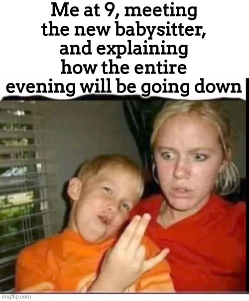 Me at 9, meeting the new babysitter, and explaining how the entire evening will be going down | made w/ Imgflip meme maker