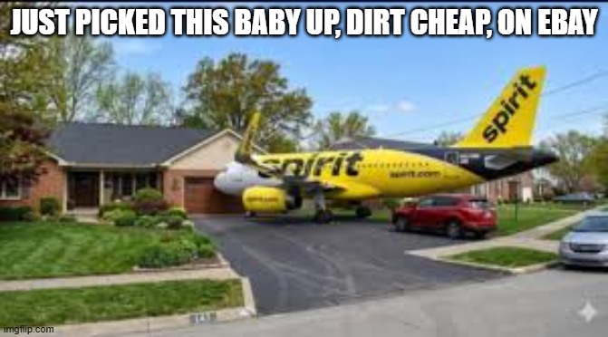 I got this SPIRIT jet plane on eBay for almost nothing.    --  funny  -- | Just picked this baby up, dirt cheap, on ebay | image tagged in funny,humor,jet,airplane,play on words,funny meme | made w/ Imgflip meme maker