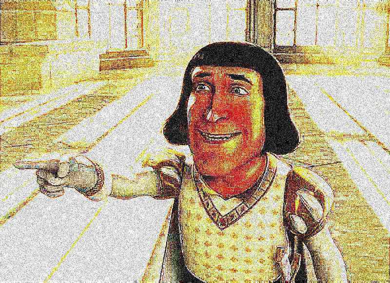 Deep-fried Farquad point Blank Meme Template