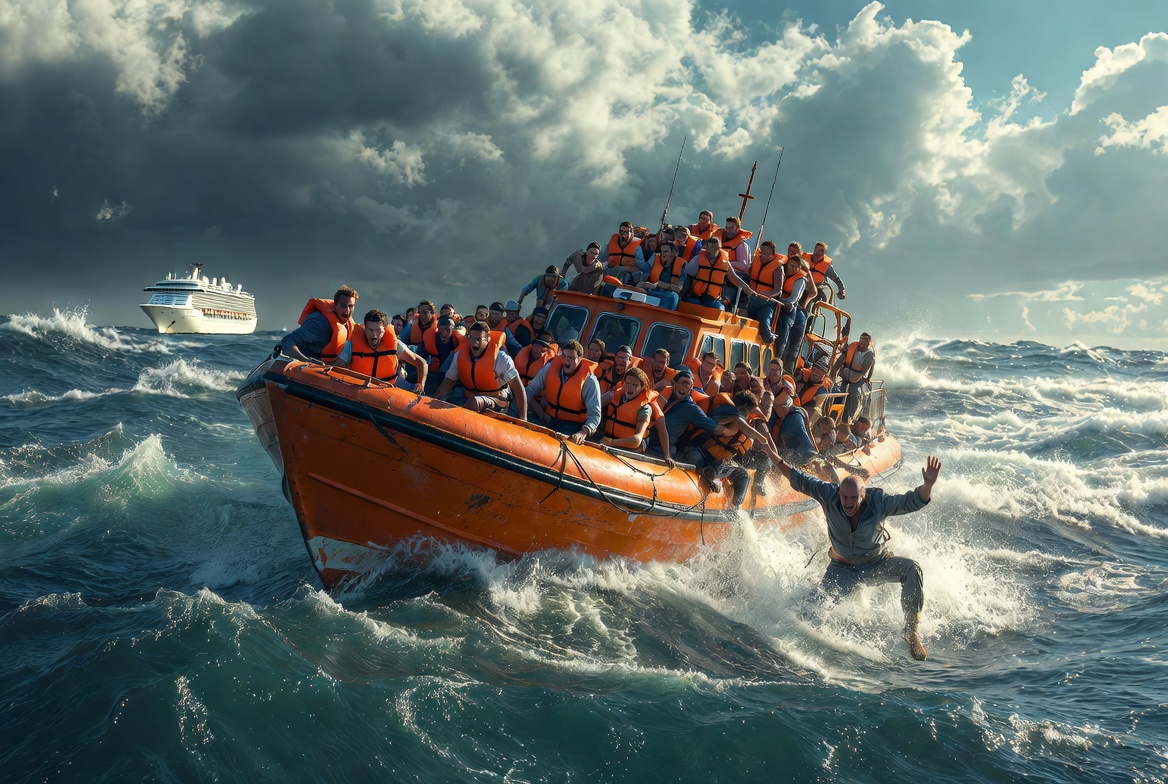 Lifeboat rough seas overboard survival ethics Blank Meme Template