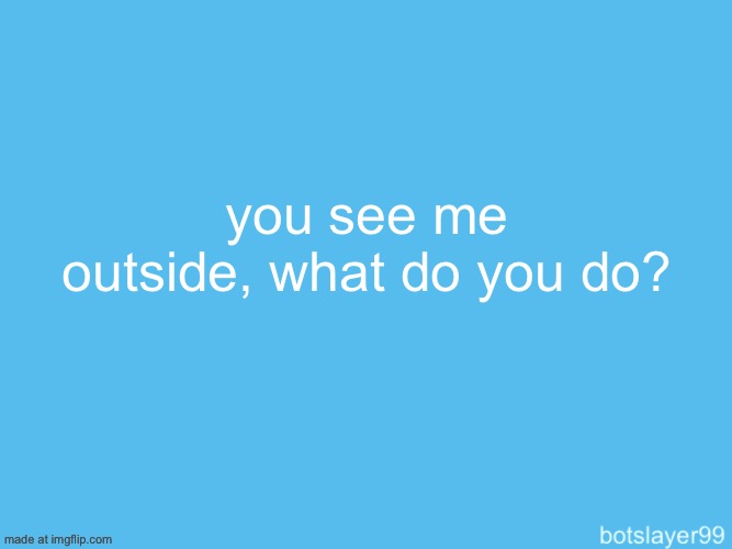 botslayer announcement temp | you see me outside, what do you do? | image tagged in botslayer announcement temp | made w/ Imgflip meme maker