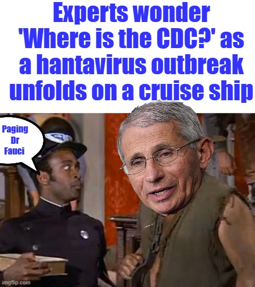 OH no not that scam again., if it jumped species, you know who did it. | Experts wonder 'Where is the CDC?' as a hantavirus outbreak unfolds on a cruise ship; Paging Dr Fauci | made w/ Imgflip meme maker