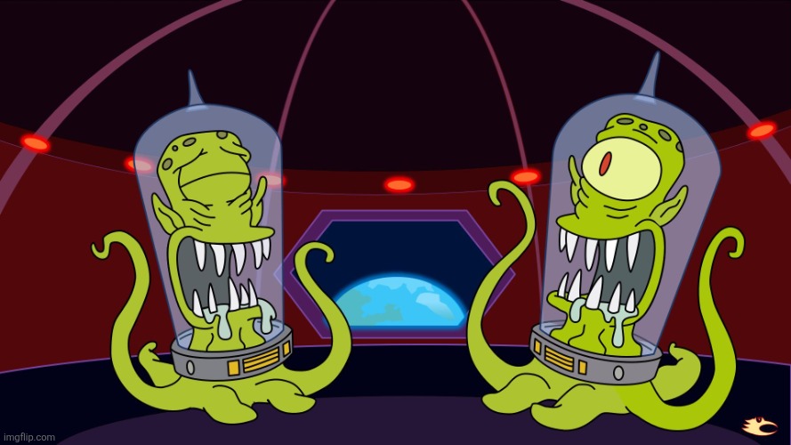Aliens laughing Simpsons | image tagged in aliens laughing simpsons | made w/ Imgflip meme maker