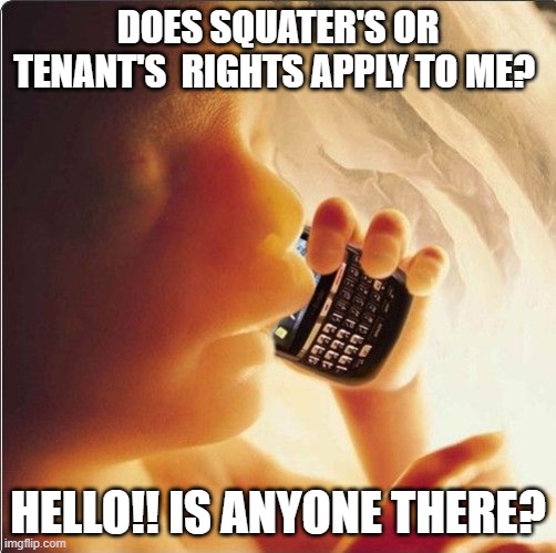 Baby in womb on cell phone - fetus blackberry | Does squater's or tenant's  rights apply to me? Hello!! Is anyone there? | image tagged in baby in womb on cell phone - fetus blackberry | made w/ Imgflip meme maker