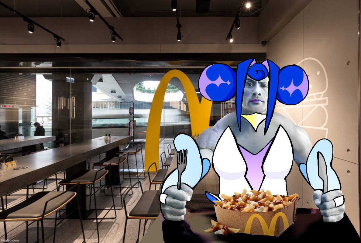 This was inspired after a dream I had once where princess Guinevere from knights of Guinevere went to McDonalds to get a poutine | made w/ Imgflip meme maker