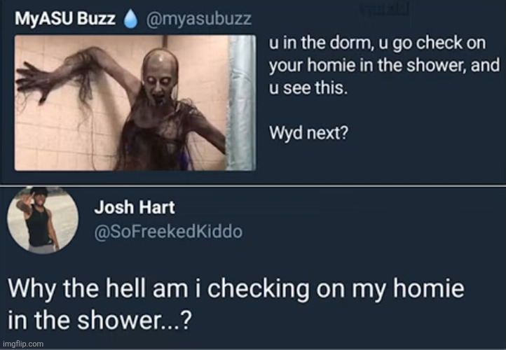 image tagged in comments,cursed,gay,shower,monster,scary | made w/ Imgflip meme maker