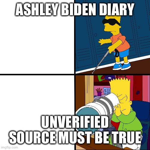 Blind Bart | Ashley Biden diary; Unverified source must be true | image tagged in blind bart | made w/ Imgflip meme maker