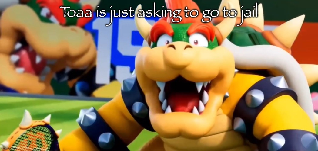 Bowser Shocked | Toaa is just asking to go to jail | image tagged in bowser shocked | made w/ Imgflip meme maker