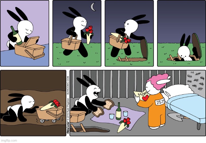 Buni Comics - Buni visits his mom in prison on Mother’s Day! | image tagged in comics,buni comics,mom,mothers day,prison,picnic | made w/ Imgflip meme maker