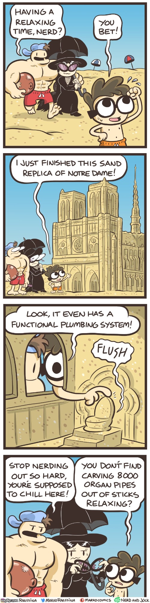 image tagged in nerd,jock,olga,beach,sandcastle,notre dame | made w/ Imgflip meme maker