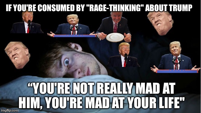 Let’s face it. Leftist and never Trumpers have a monopoly on hate. | If You're Consumed By "Rage-Thinking" About Trump; “You're Not Really Mad At Him, You're Mad At Your Life" | image tagged in extreme tds | made w/ Imgflip meme maker