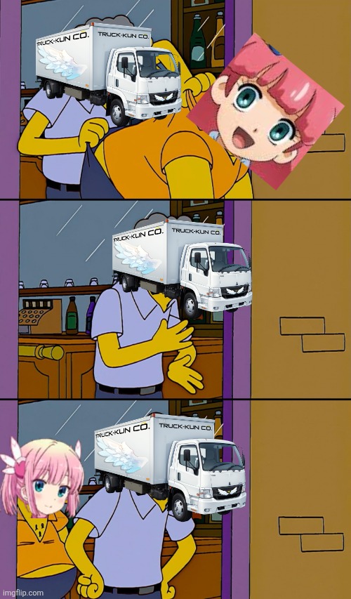 Moe throws barney | image tagged in memes,truck,anime | made w/ Imgflip meme maker