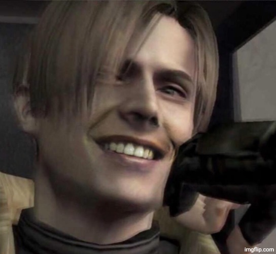 Re4 Leon smile | image tagged in re4 leon smile | made w/ Imgflip meme maker