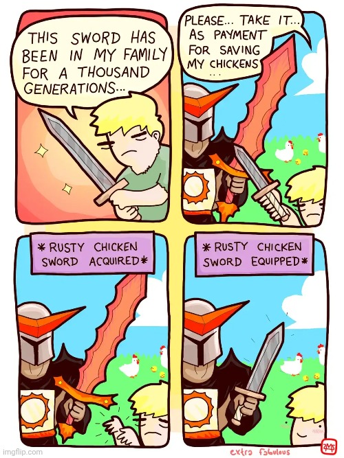 Rusty chicken sword | image tagged in chicken,chickens,sword,swords,comics,comics/cartoons | made w/ Imgflip meme maker