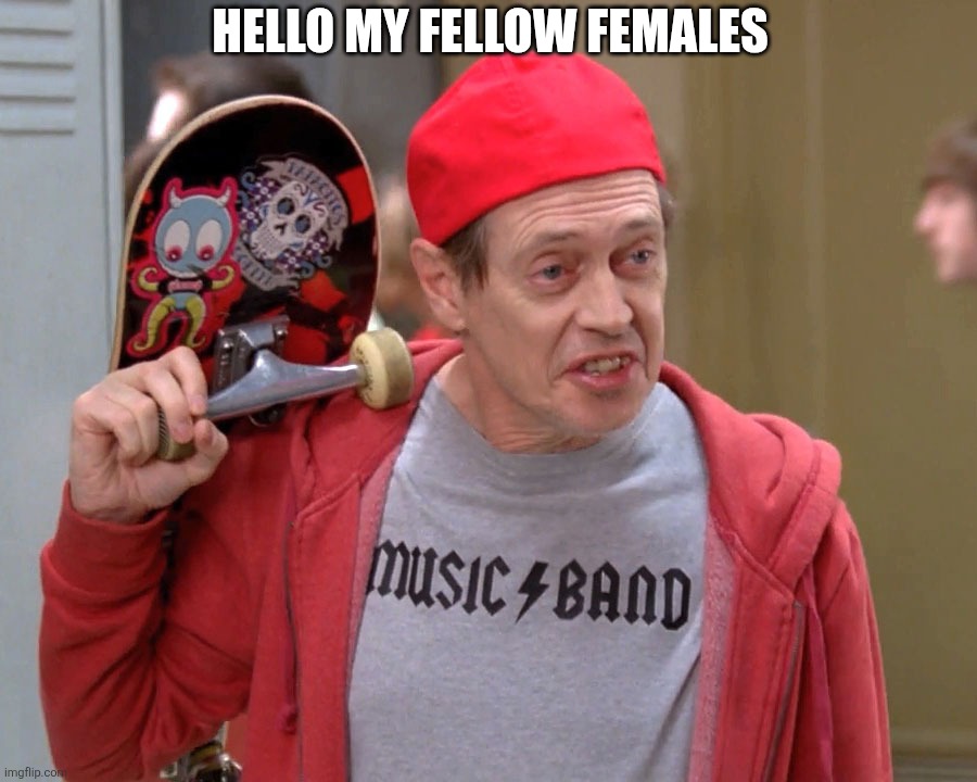 My fellow females | hello my fellow females | image tagged in steve buscemi fellow kids | made w/ Imgflip meme maker