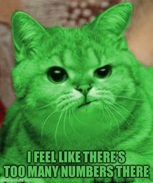 RayCat Annoyed | I feel like there’s too many numbers there | image tagged in raycat annoyed | made w/ Imgflip meme maker