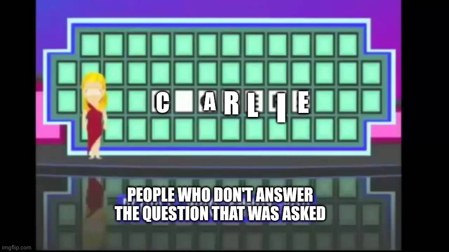 south park wheel of fortune | C People who don't answer the question that was asked A R L I E | image tagged in south park wheel of fortune | made w/ Imgflip meme maker