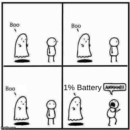 Ghost Boo | 1% Battery | image tagged in ghost boo | made w/ Imgflip meme maker