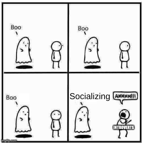 Ghost Boo | Socializing; Introverts | image tagged in ghost boo | made w/ Imgflip meme maker