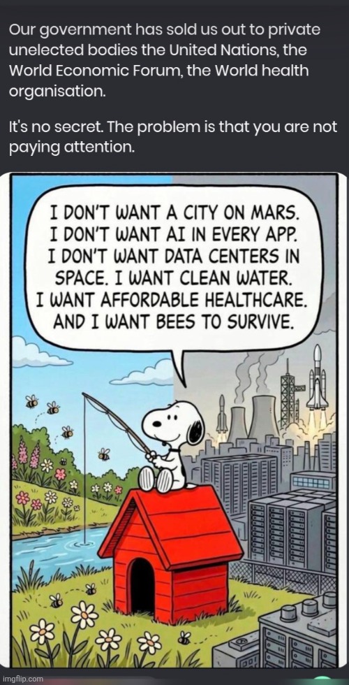 I don't want what the WEF wants | image tagged in screenshot_20260510_022203_chrome jpg,snoopy,nwo | made w/ Imgflip meme maker