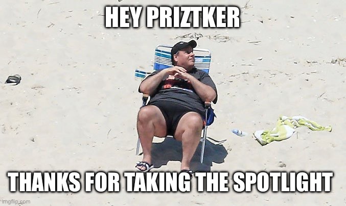 Hey priztker Thanks for taking the spotlight | image tagged in chris christy beach | made w/ Imgflip meme maker