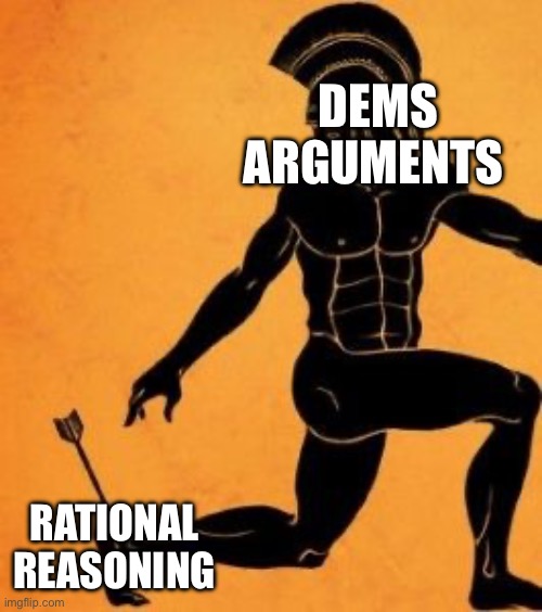 Anyone else | Dems arguments; Rational reasoning | image tagged in achille's heel,remix | made w/ Imgflip meme maker