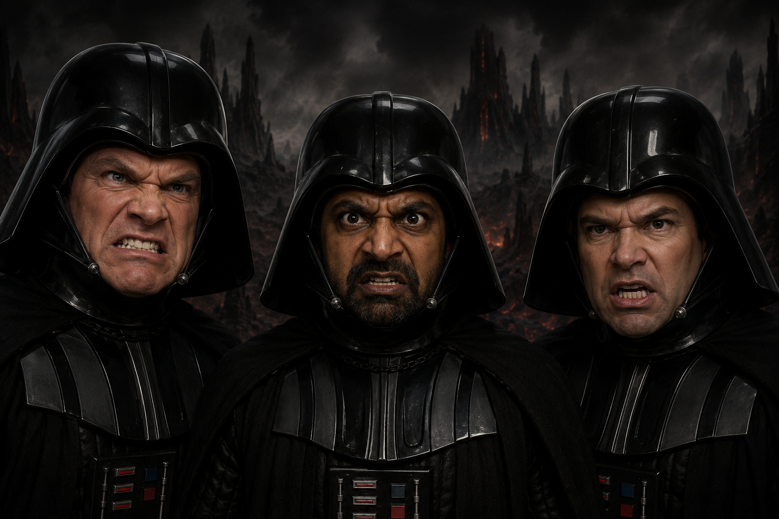 Hegseth, Patel, Rubio, clowns cosplaying Darth Vader Blank Meme Template