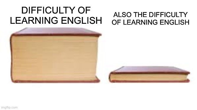 English Be Like | Also The Difficulty Of Learning English; Difficulty Of Learning English | image tagged in big book small book,english,memes,true | made w/ Imgflip meme maker