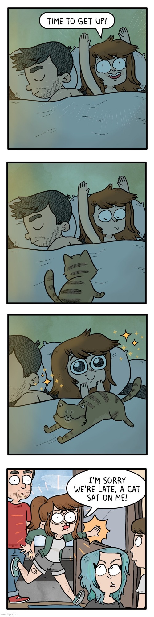 image tagged in waking up,bed,cat,sit,sitting,late | made w/ Imgflip meme maker