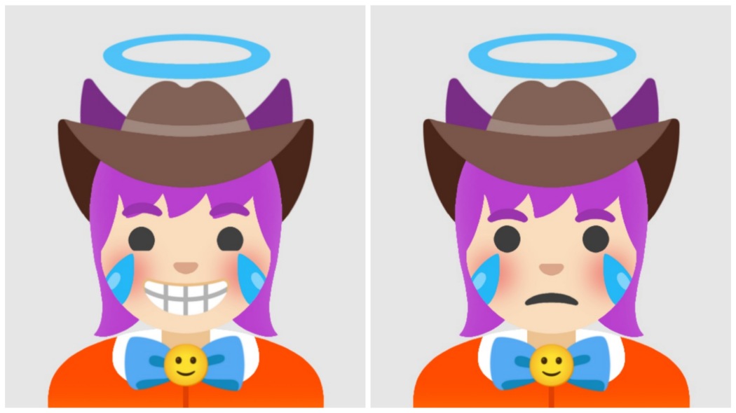 Emojini smiling then frowning Blank Meme Template