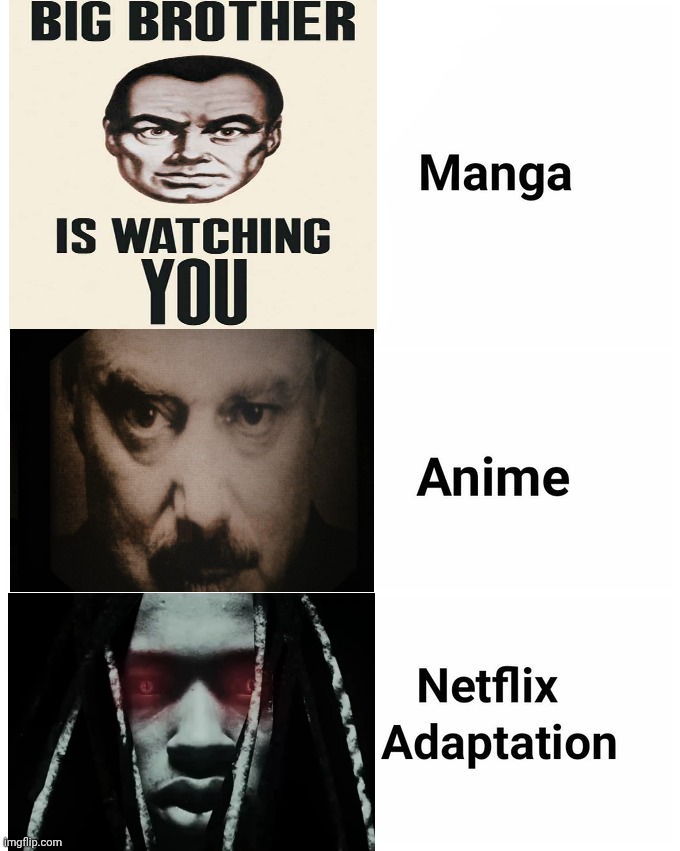 Manga, Anime, Netflix adaption | image tagged in manga anime netflix adaption | made w/ Imgflip meme maker