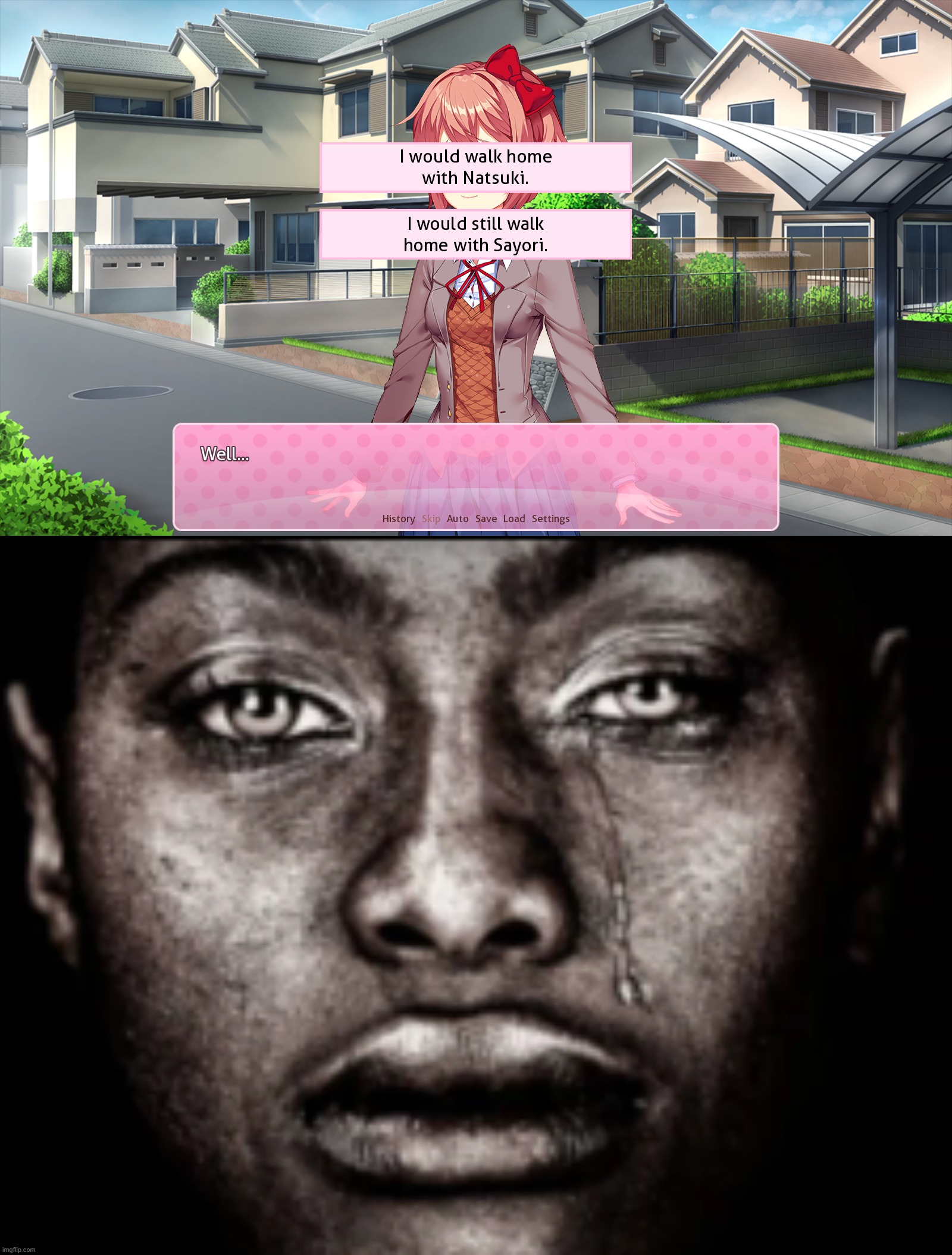 this game is already torturing me without the horror part | image tagged in crying black guy | made w/ Imgflip meme maker