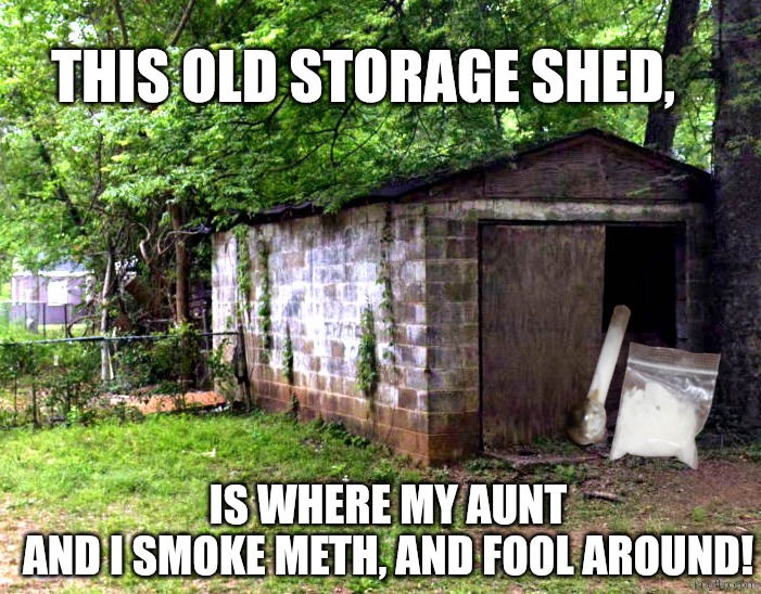 my cottage | This Old Storage Shed, Is where my aunt
and I smoke meth, And fool around! | image tagged in my cottage,remix | made w/ Imgflip meme maker