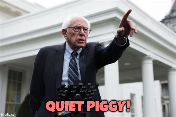 President Sanders | Quiet Piggy! | image tagged in quiet piggy,president sanders,masa,impeaach sanders,aoc 4 prez,dump democracy | made w/ Imgflip meme maker