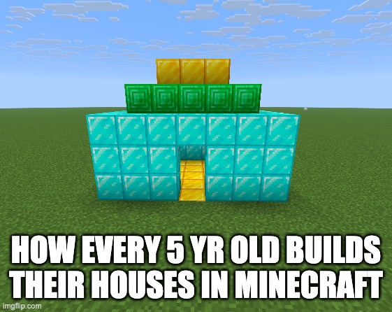"NO I DIDN'T CHEAT!" -5 yr old on survival | how every 5 yr old builds their houses in Minecraft | image tagged in memes,true,minecraft,5 year olds,funny memes | made w/ Imgflip meme maker