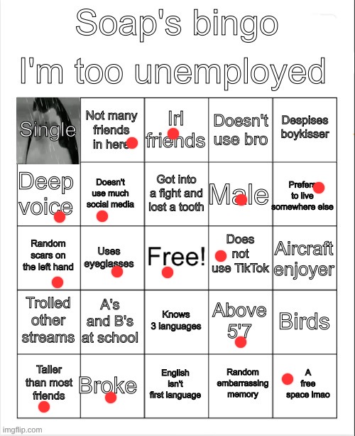 gm guys | image tagged in soap's bingo | made w/ Imgflip meme maker