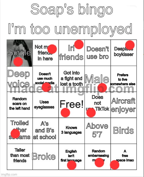 Soap's bingo | image tagged in soap's bingo | made w/ Imgflip meme maker