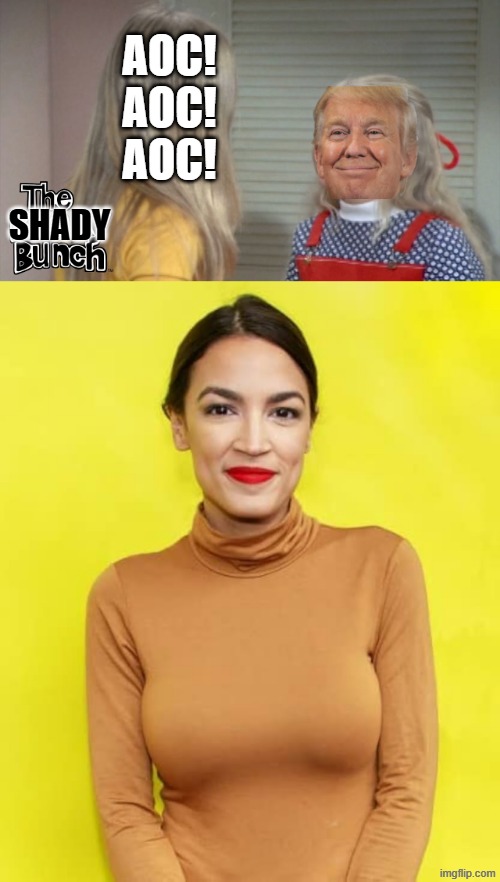 AOC! AOC! AOC! | AOC!
AOC!
AOC! SHADY | image tagged in alexandria ocasio-cortez,crazy alexandria ocasio-cortez,aoc,crazy aoc,donald trump,the brady bunch | made w/ Imgflip meme maker