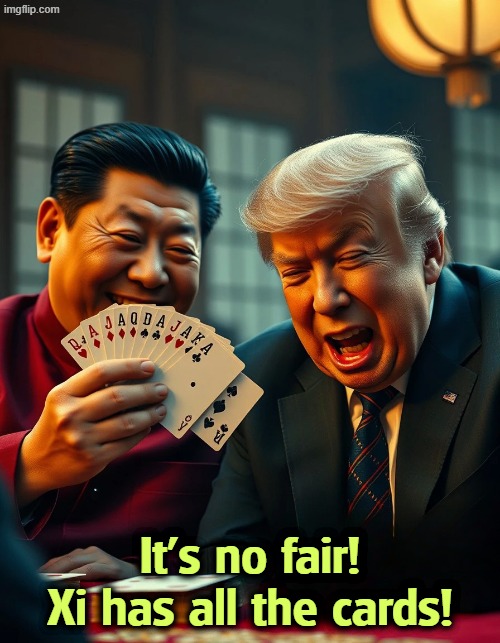 Xi, China have all the cards. Trump loser. | It's no fair! Xi has all the cards! | image tagged in xi china have all the cards trump loser,xi,china,cards,trump,loser | made w/ Imgflip meme maker