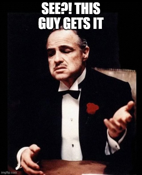 mafia don corleone | see?! this guy gets it | image tagged in mafia don corleone | made w/ Imgflip meme maker