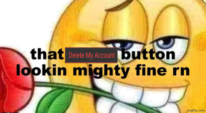that delete my account button looking mighty fine rn | image tagged in that delete my account button looking mighty fine rn | made w/ Imgflip meme maker