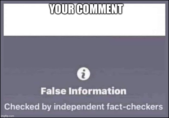 false information checked by independent fact-checkers | Your comment | image tagged in false information checked by independent fact-checkers | made w/ Imgflip meme maker