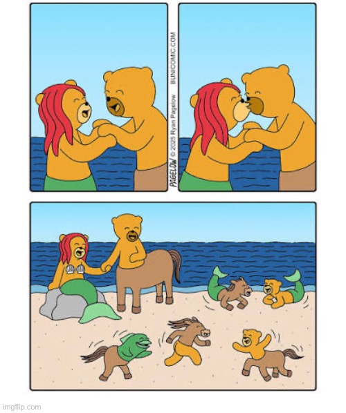 That’s quite a variety | image tagged in comics,buni comics,bears,mermaid,centaur,children | made w/ Imgflip meme maker